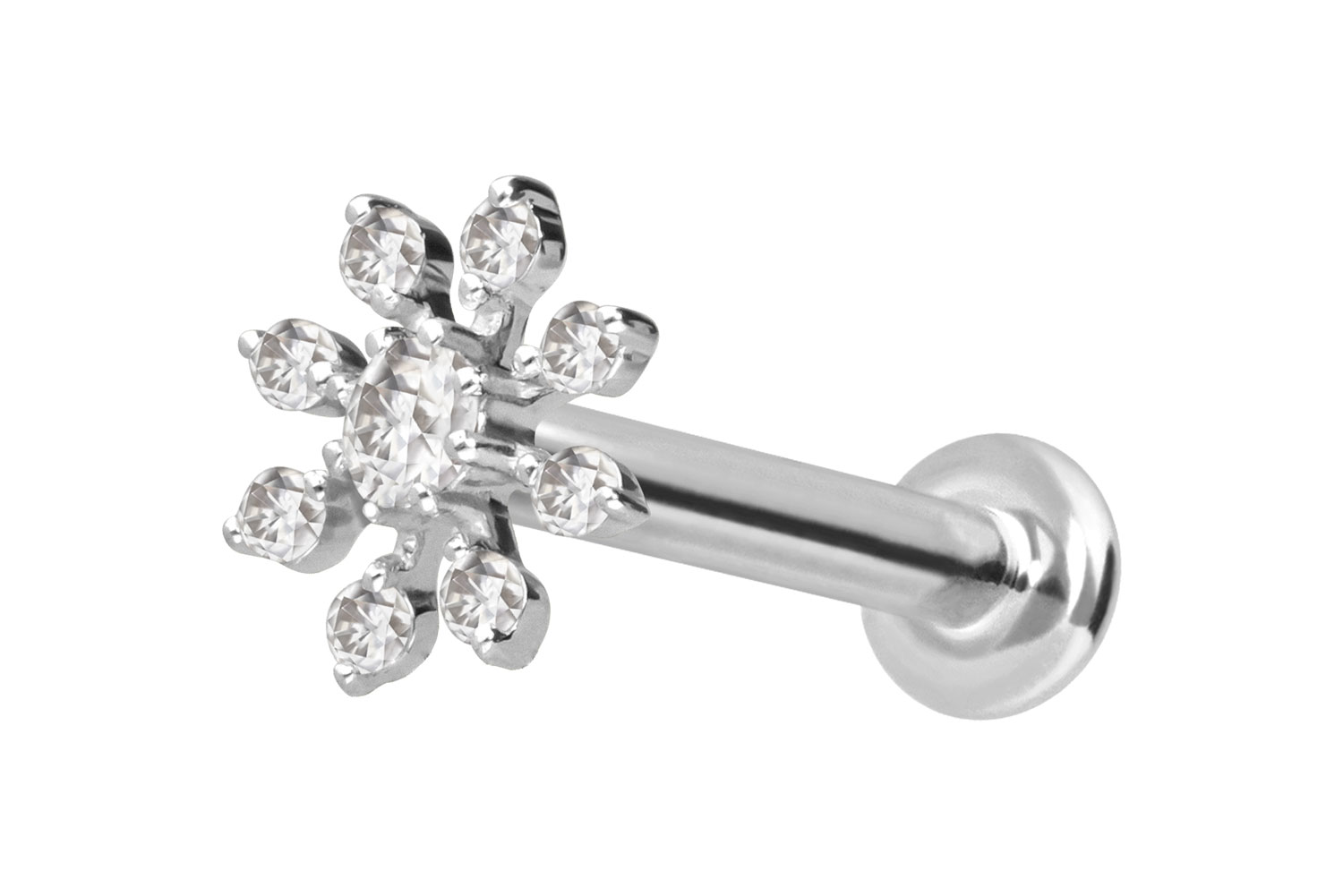 14 Karat Gold Labret Piercing mit Push Fit MOISSANIT-BLUME